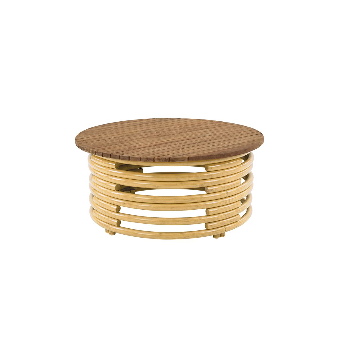 The Palm Springs Coffee Table combines nostalgic mid-century design with modern outdoor performance. Its distressed teak top and powder-coated aluminum frame deliver authentic vintage appeal while standing up to sun, rain, and salt air.