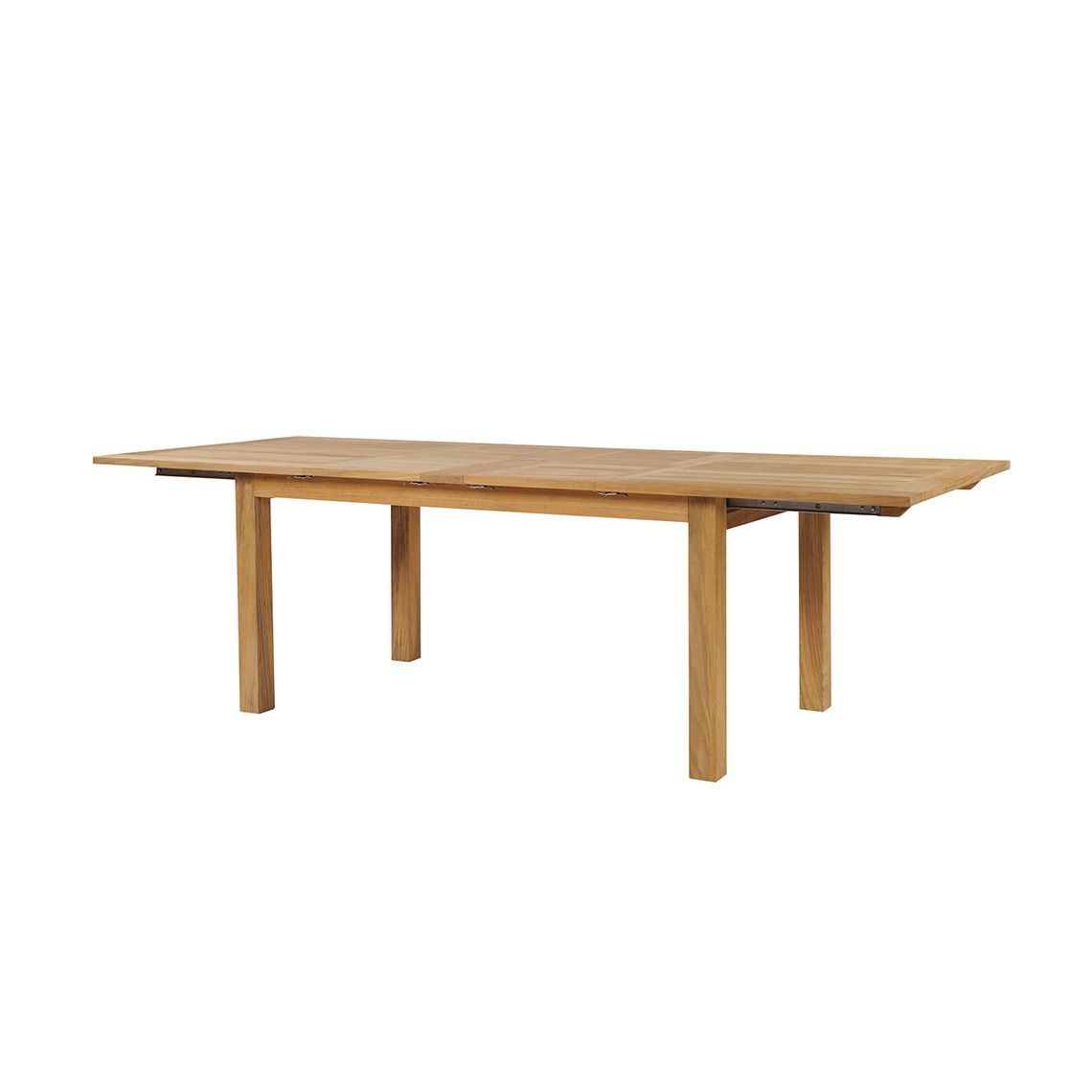 A versatile outdoor dining solution that expands from 70" to 102" with self-storing leaves. Grade A teak construction ensures durability in diverse weather conditions while the coastal-inspired design complements various chair styles.