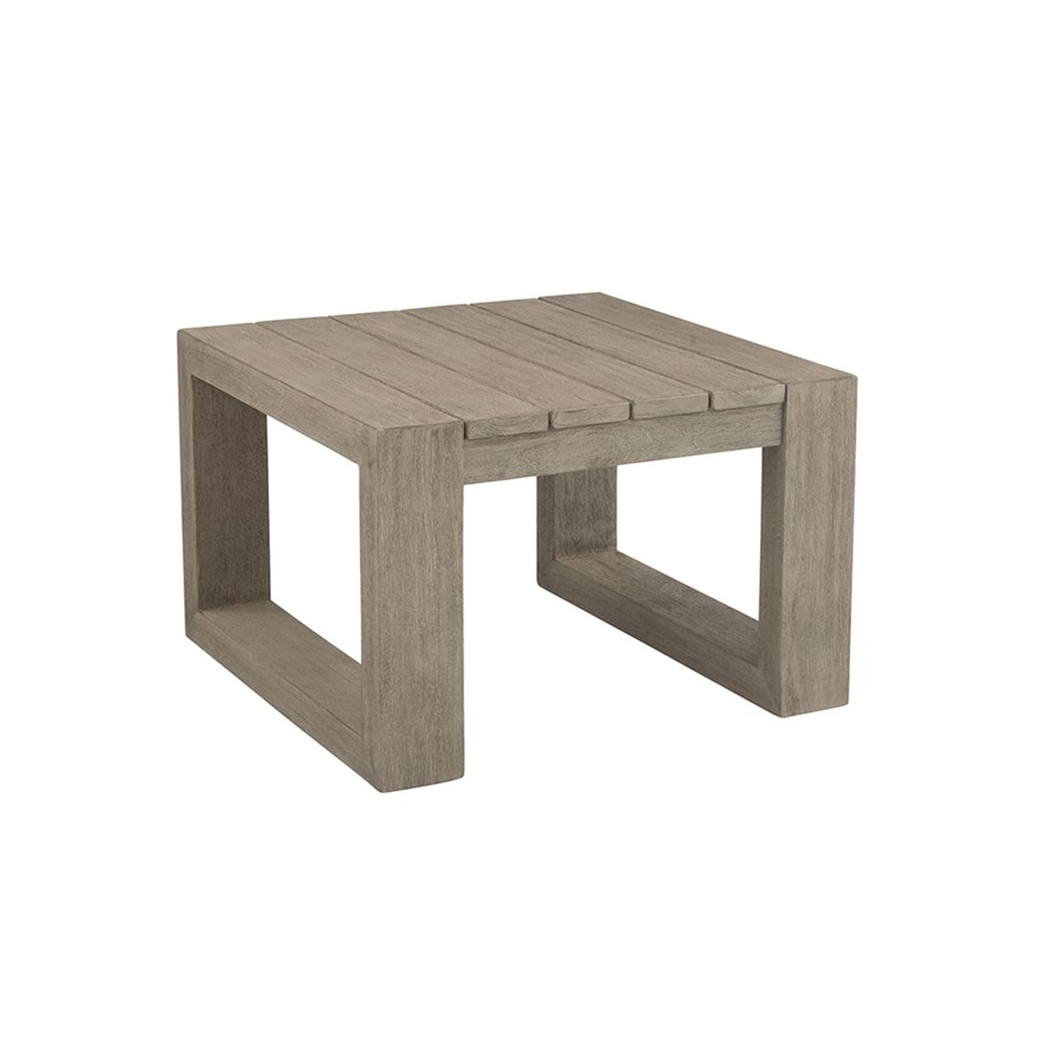 A compact, durable side table crafted from distressed teak that weathers beautifully in all climates. Perfect for poolside, patio, or porch settings where you need a sturdy surface that can handle the elements. - alternate view
