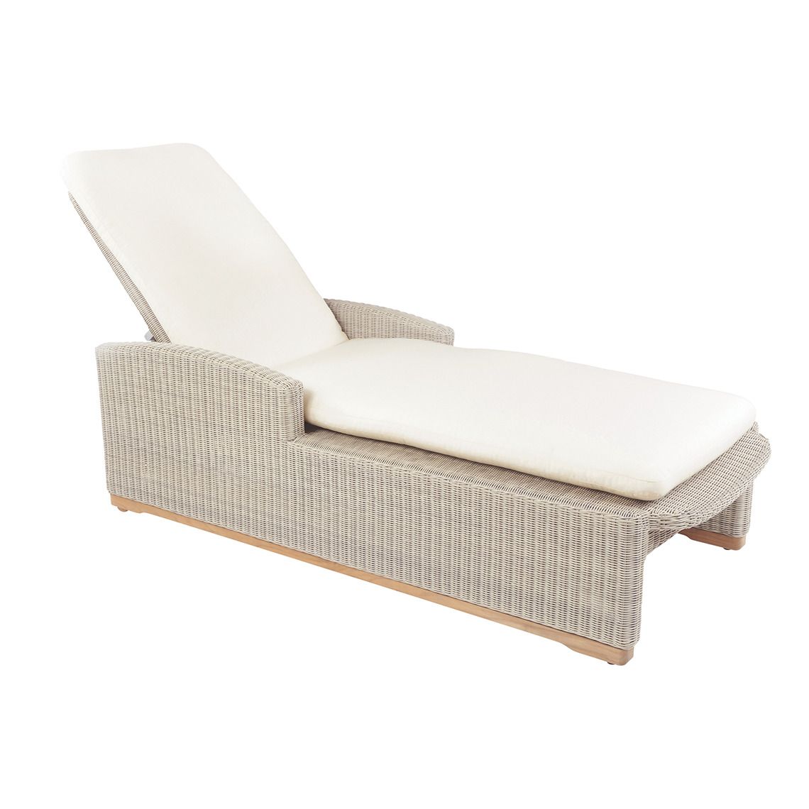 The Westport Chaise, crafted from hand-woven all-weather wicker. Features streamlined simplicity with solid teak bases. Find a dealer near you.