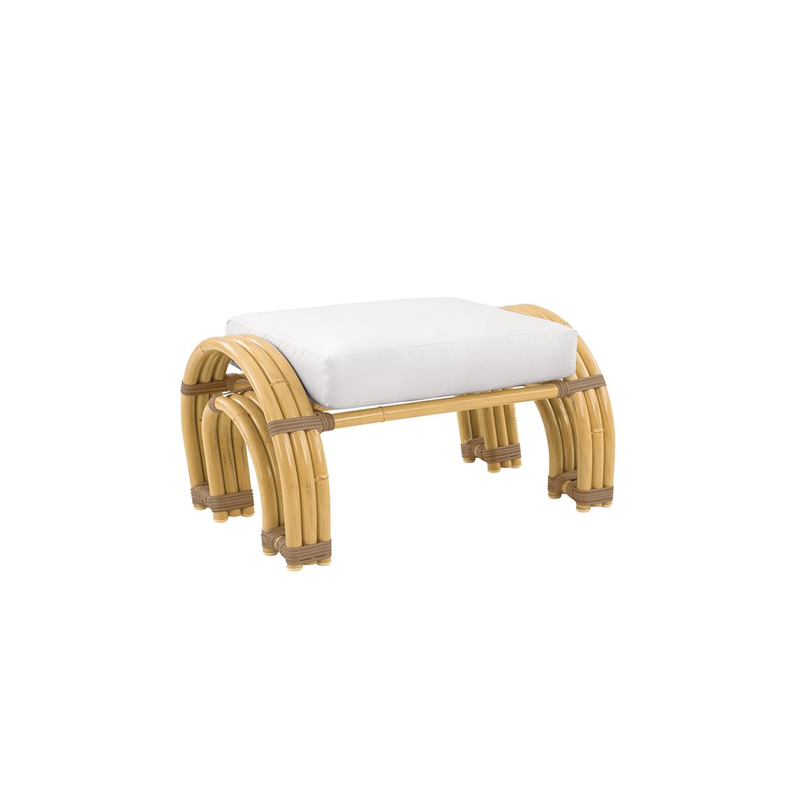 The Palm Springs Ottoman combines nostalgic mid-century rattan styling with modern powder-coated aluminum durability. Perfect for poolside lounging or patio seating areas where weather resistance is essential.
