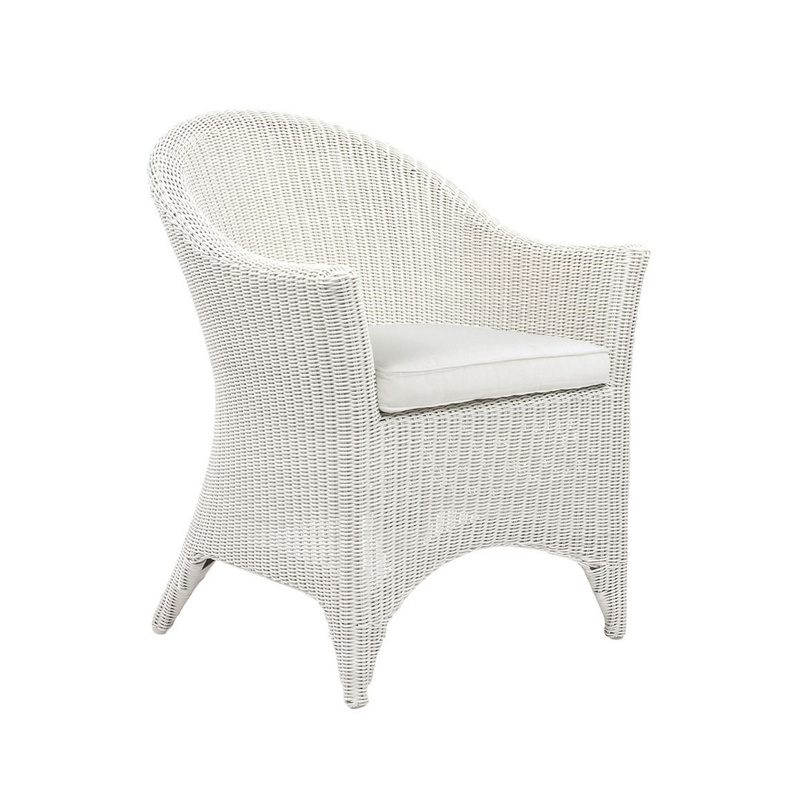 A timeless porch-style dining armchair that brings traditional wicker charm to outdoor spaces. Hand-woven construction withstands direct sun, rain, poolside conditions, and salt air.