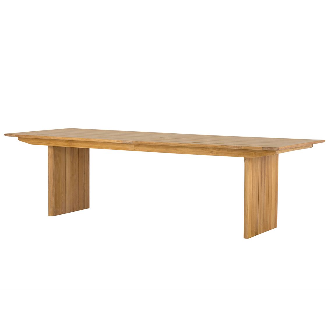 The Cortona 108" dining table combines refined elegance with weather-resistant durability. Crafted from solid Grade A teak, it offers generous seating for 8-10 guests and includes an umbrella hole for shade.