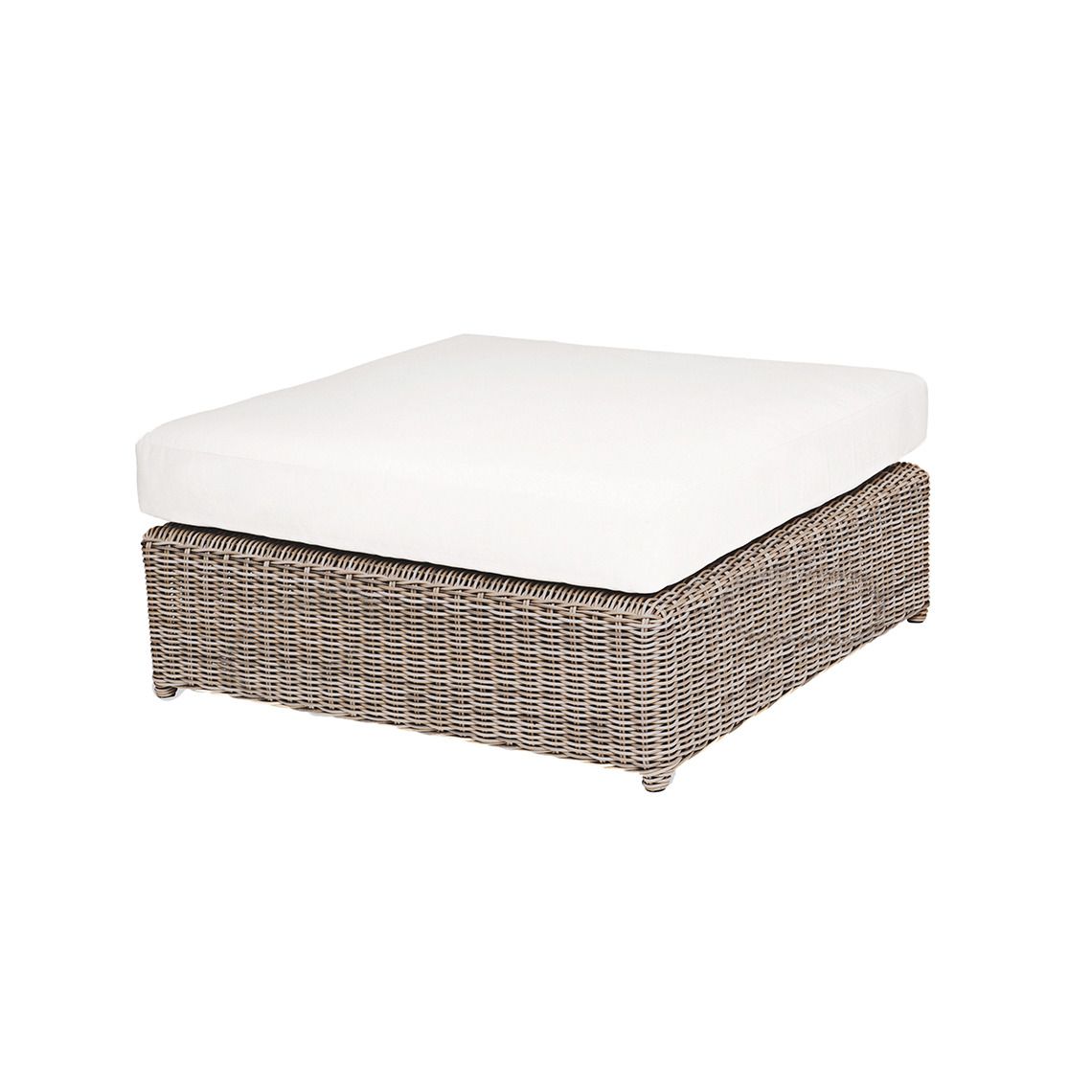 The Sag Harbor Sectional Ottoman brings coastal elegance to outdoor spaces with its hand-woven all-weather wicker and generous 37.5-inch square footprint. Built for durability in direct sun, rain, and salt air.