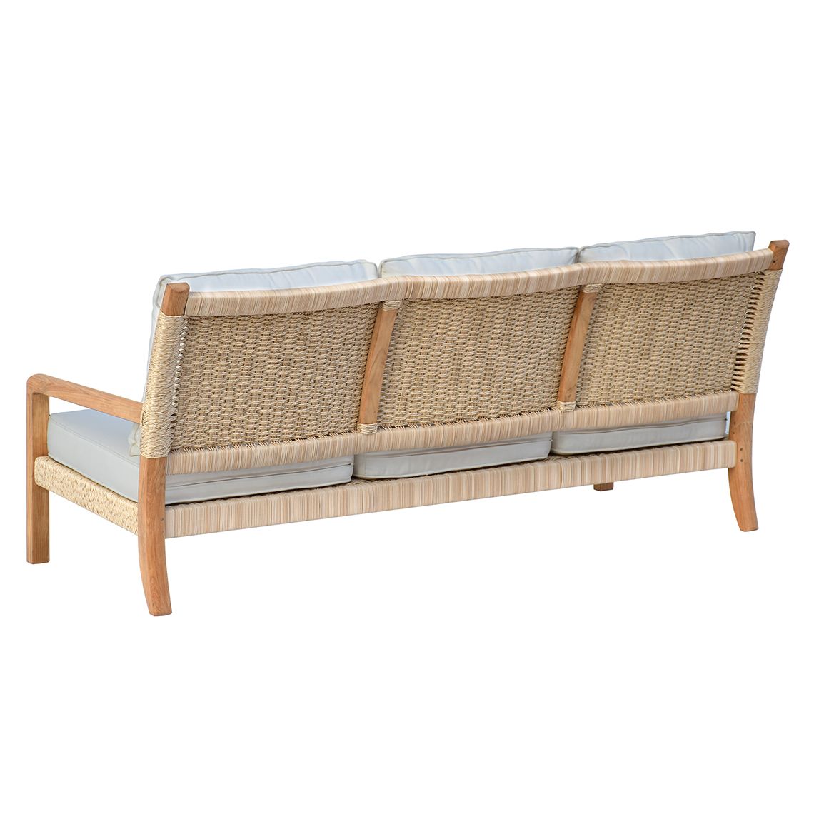 The Hudson Sofa combines solid Grade A teak construction with hand-woven all-weather wicker for a sophisticated outdoor seating solution. Rounded teak arms and weather-resistant materials make it ideal for poolside and coastal environments. - alternate view