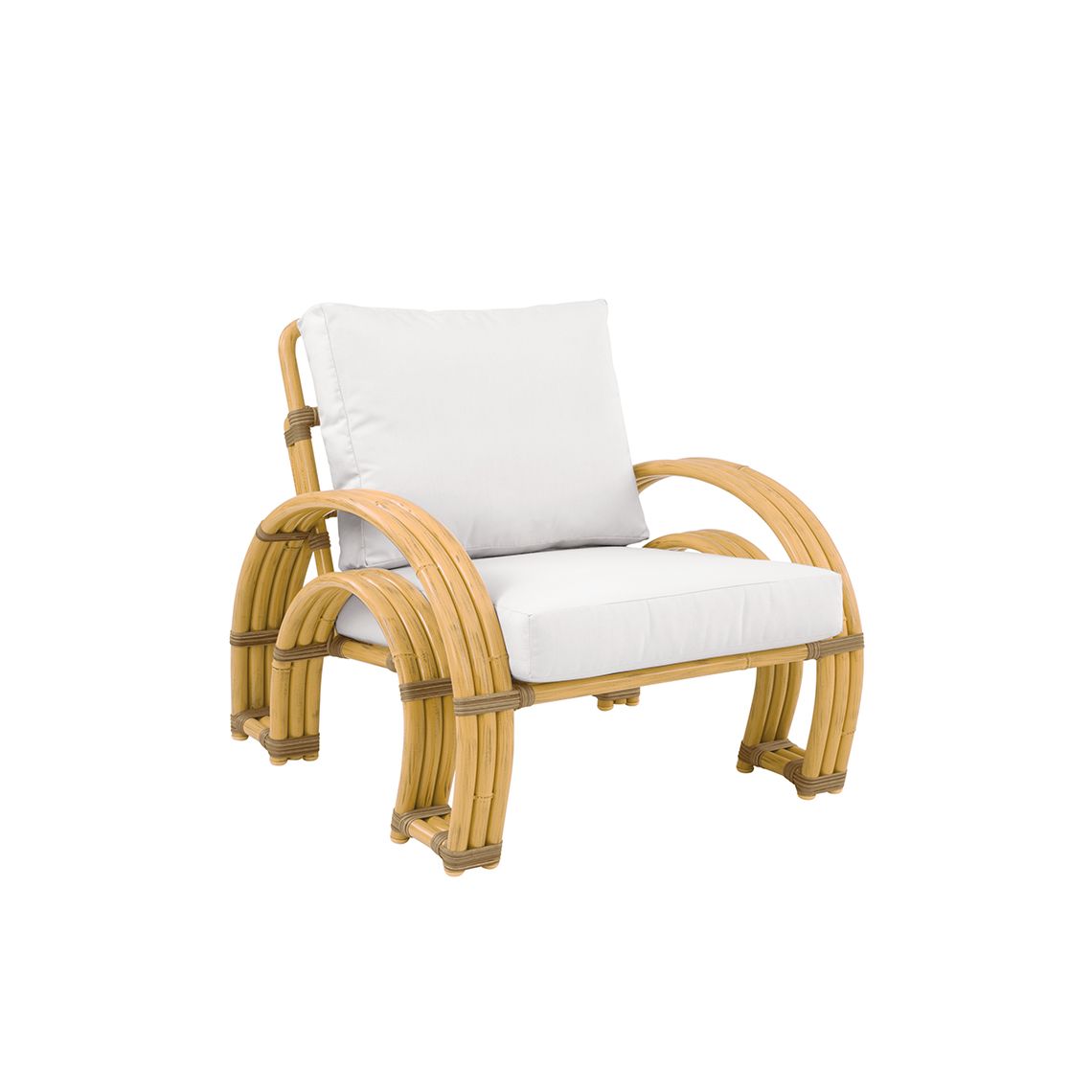The Palm Springs Lounge Chair brings mid-century style to outdoor spaces with its powder-coated aluminum frame and rattan revival design. Built to withstand direct sun, rain, poolside conditions, and salt air.