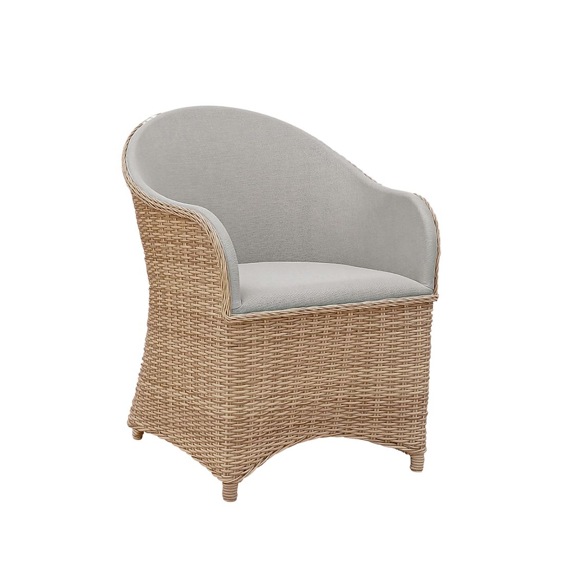 The Milano Dining Armchair combines contemporary design with outdoor durability. Hand-woven all-weather wicker frames a comfortable PVC-coated mesh sling seat that's fade-resistant and easy to maintain. - alternate view