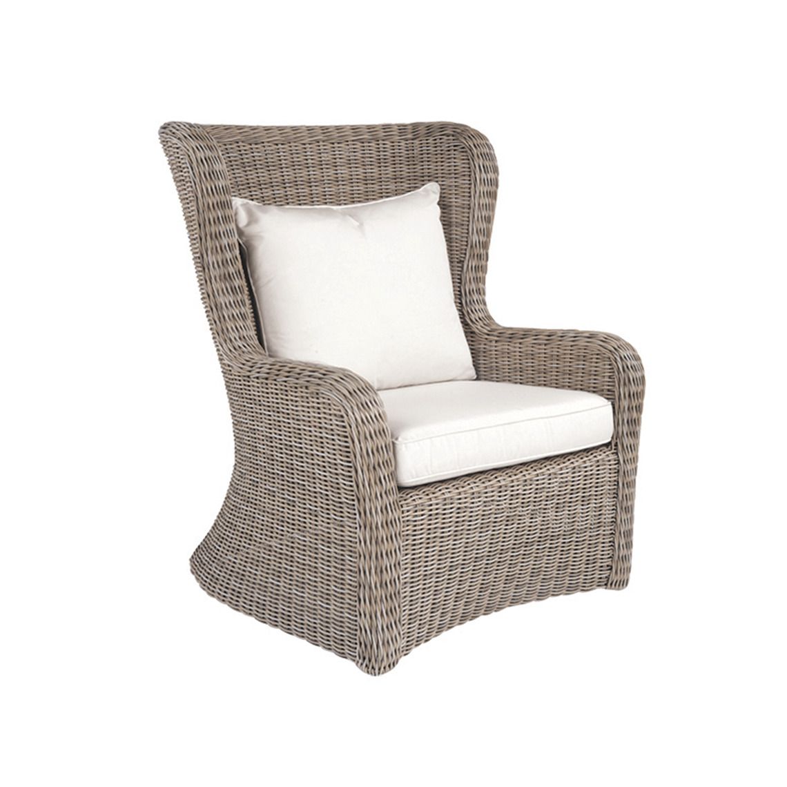 This oversized high-back lounge chair brings coastal elegance to any outdoor space with its hand-woven all-weather wicker and generous proportions. Built to withstand direct sun, rain, and salt air while maintaining style.
