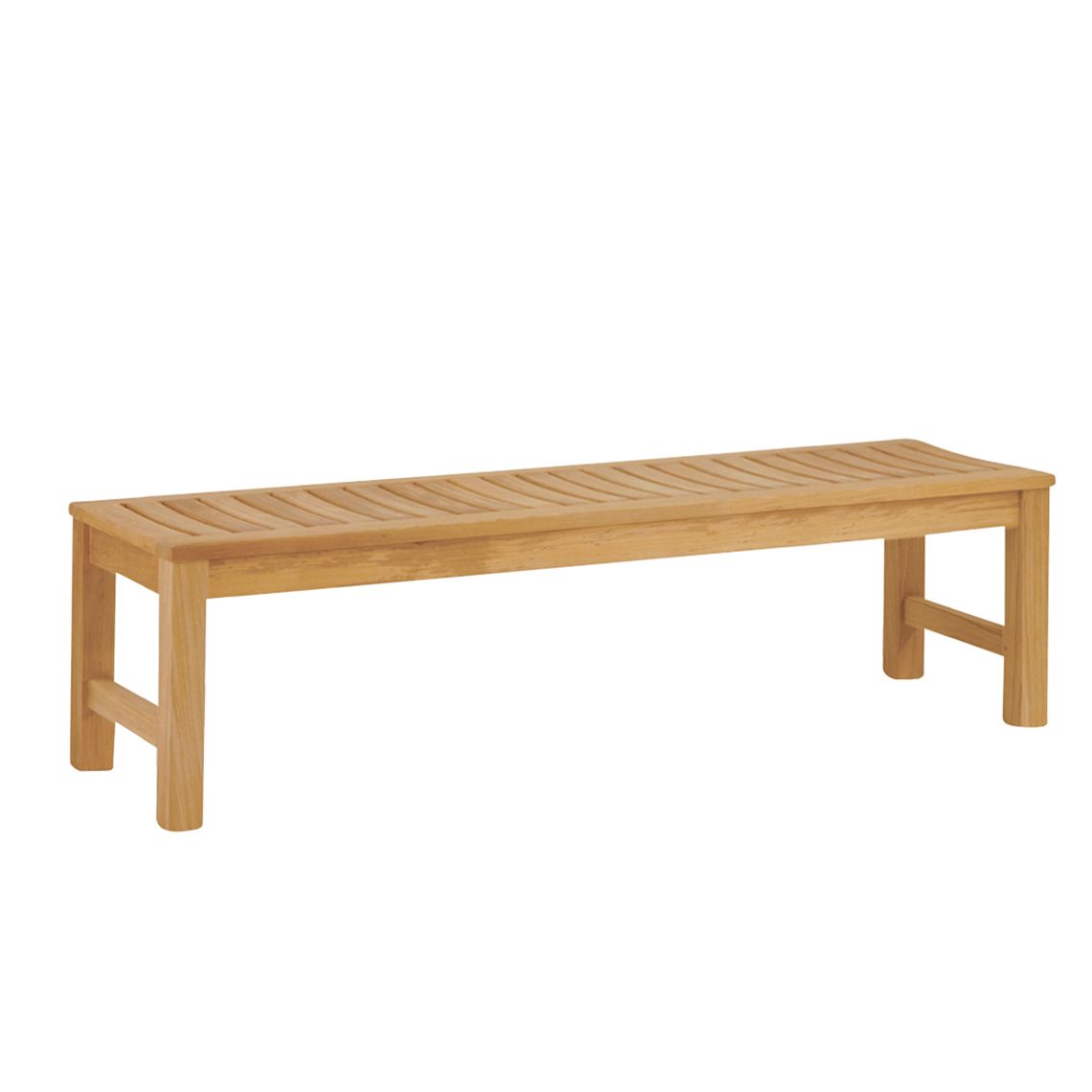 The Waverley 5' Backless Bench crafted from Grade A teak can be paired with a range of dining tables or utilized independently, poolside or on tennis court.