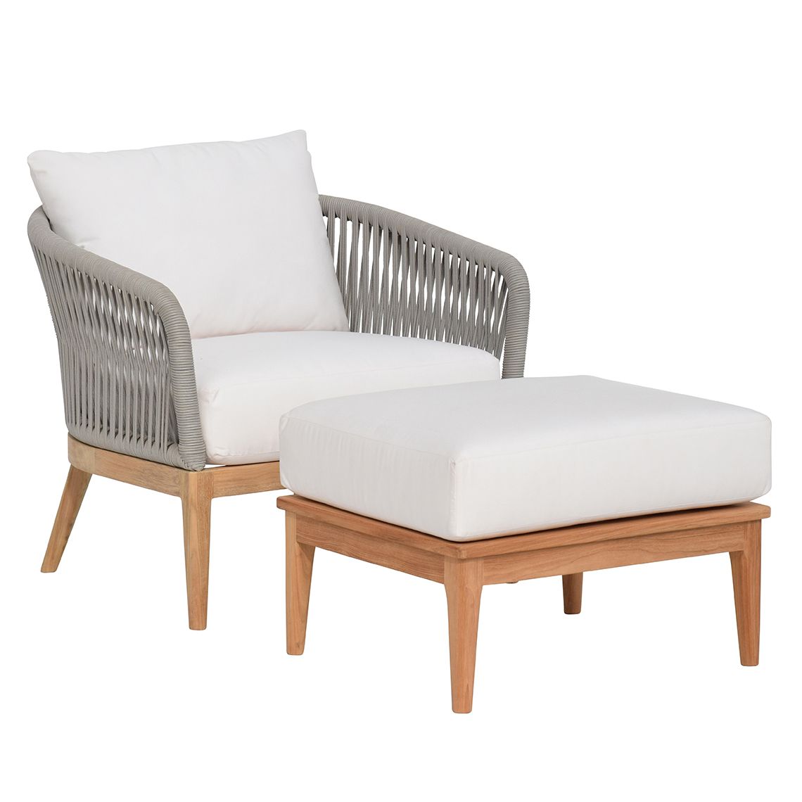 The Lucia Lounge Chair combines Grade A teak with hand-woven wicker for a sophisticated outdoor seating solution. Its slender, airy frame and curved design create visual lightness while maintaining durability in harsh weather conditions. - alternate view