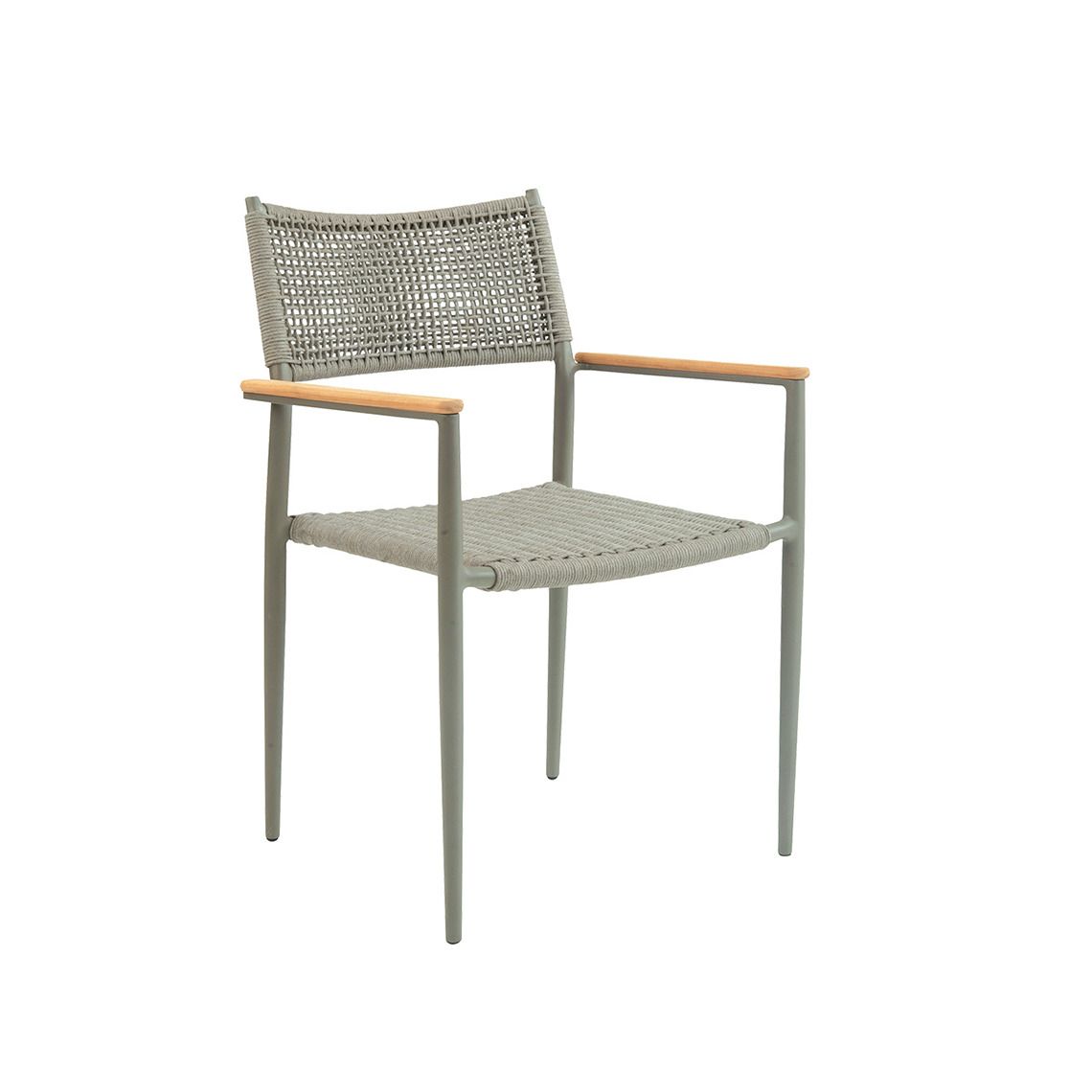The La Jolla Dining Armchair combines contemporary design with exceptional durability. Its powder-coated aluminum frame and weather-friendly rope construction withstand direct sun, rain, and salt air while maintaining a refined aesthetic.