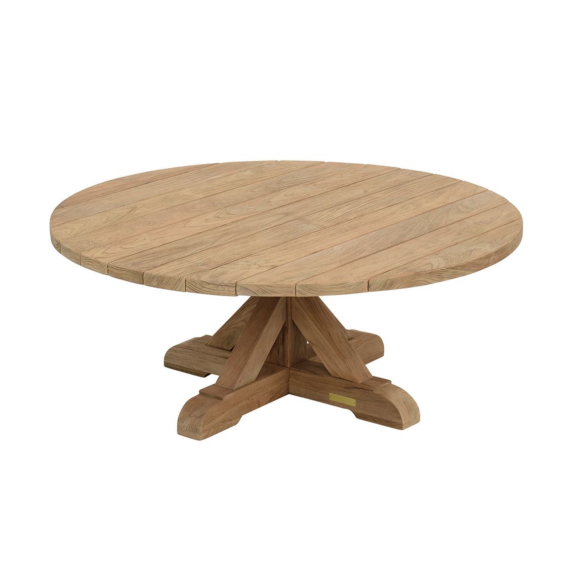 The Provence Coffee Table brings old-world European charm to outdoor living spaces with its distressed teak construction. Built to withstand diverse climates including salt air, rain, and snow, this 42-inch round table pairs beautifully with outdoor seating arrangements.