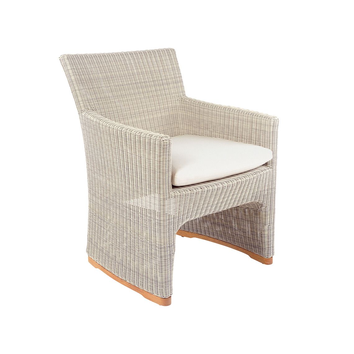 The Westport Dining Armchair in hand-woven all-weather wicker. Streamlined simplicity with solid teak bases. By Kingsley Bate. Find a dealer near you.