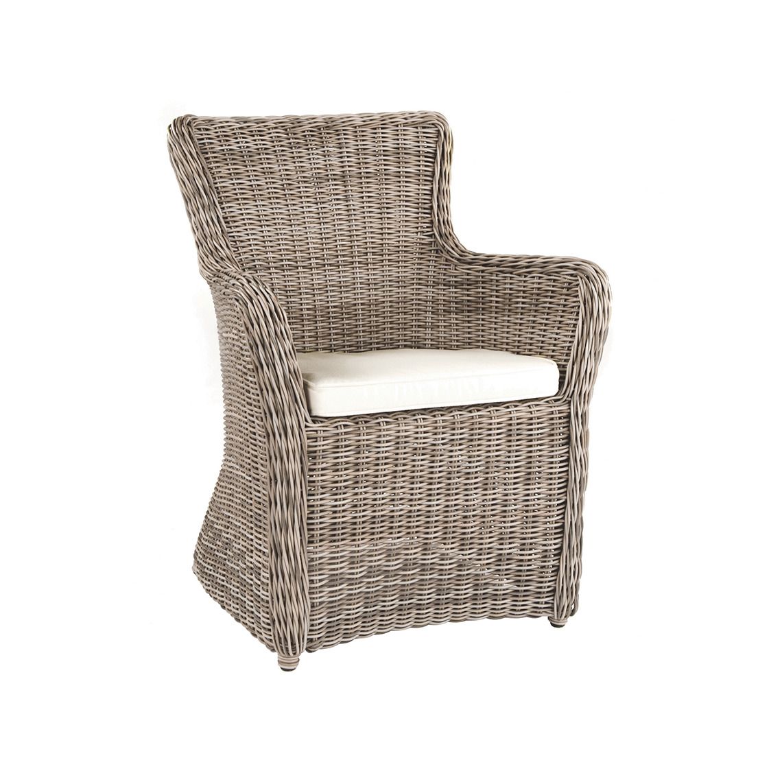 The Sag Harbor Dining Armchair brings relaxed coastal elegance to outdoor dining with its extra-large wicker weave and comfortable proportions. Built to withstand direct sun, rain, poolside conditions, and salt air.