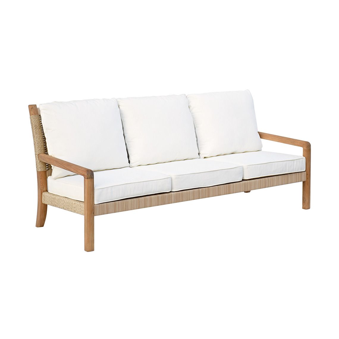 The Hudson Sofa combines solid Grade A teak construction with hand-woven all-weather wicker for a sophisticated outdoor seating solution. Rounded teak arms and weather-resistant materials make it ideal for poolside and coastal environments.