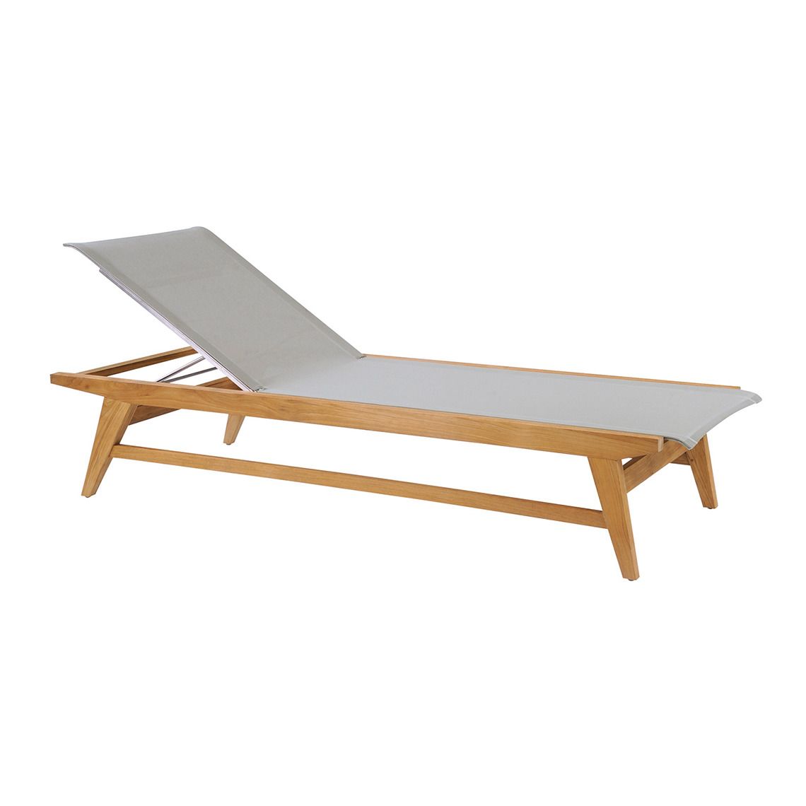 A beautifully crafted outdoor chaise featuring Grade A teak construction with Danish modern styling. The 5-position adjustable backrest and Batyline sling surface offer exceptional comfort and durability for poolside or patio relaxation.