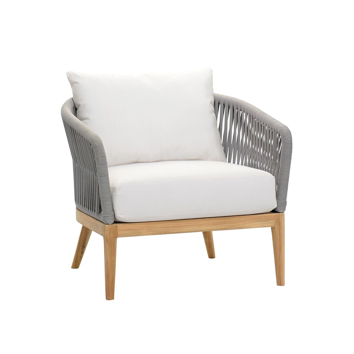 The Lucia Lounge Chair combines Grade A teak with hand-woven wicker for a sophisticated outdoor seating solution. Its slender, airy frame and curved design create visual lightness while maintaining durability in harsh weather conditions.