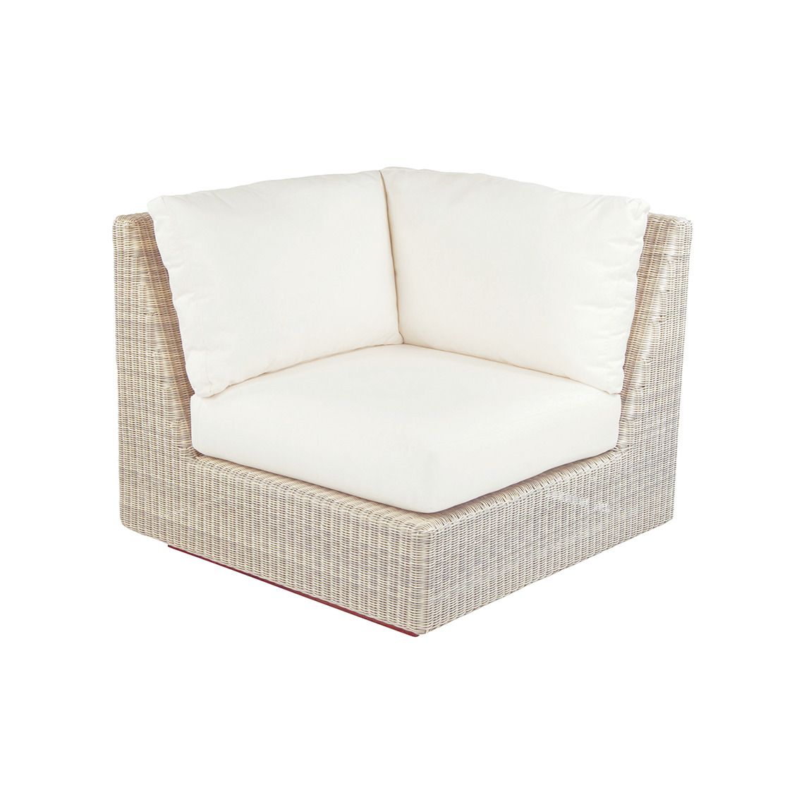 The Westport Sectional L/R Corner Chair, crafted from hand-woven wicker. Features streamlined simplicity with solid teak bases. Find a dealer near you.